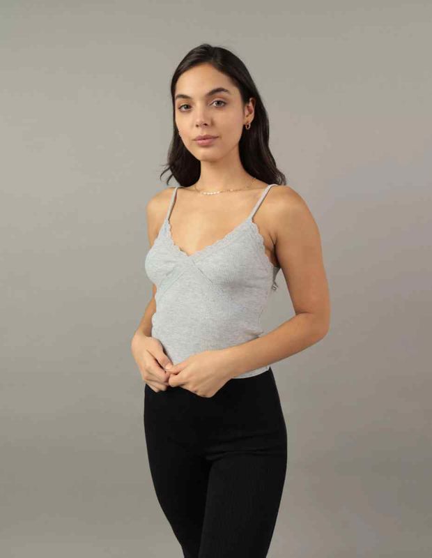 Polera AE con Textura tipo Waffle y Encaje