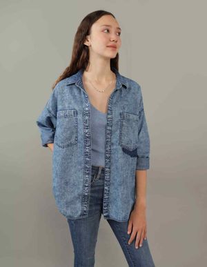 Camisa AE de denim extragrande con botones