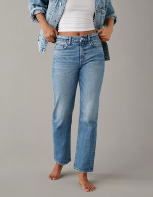 Jeans AE Straight Stretch Hasta el Tobillo Cintura Super Alta