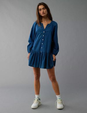 Vestido AE Corto estilo Camisa con Cintura Caída