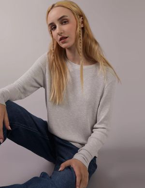 Polera AE Manga Larga de Felpa con Cuello Redondo