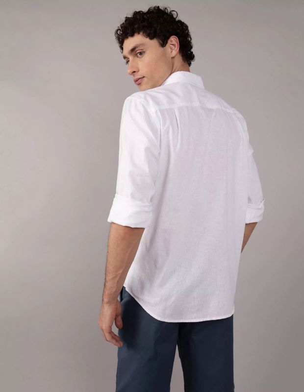 Camisa AE Manga Larga de Mezcla de Lino con Botones