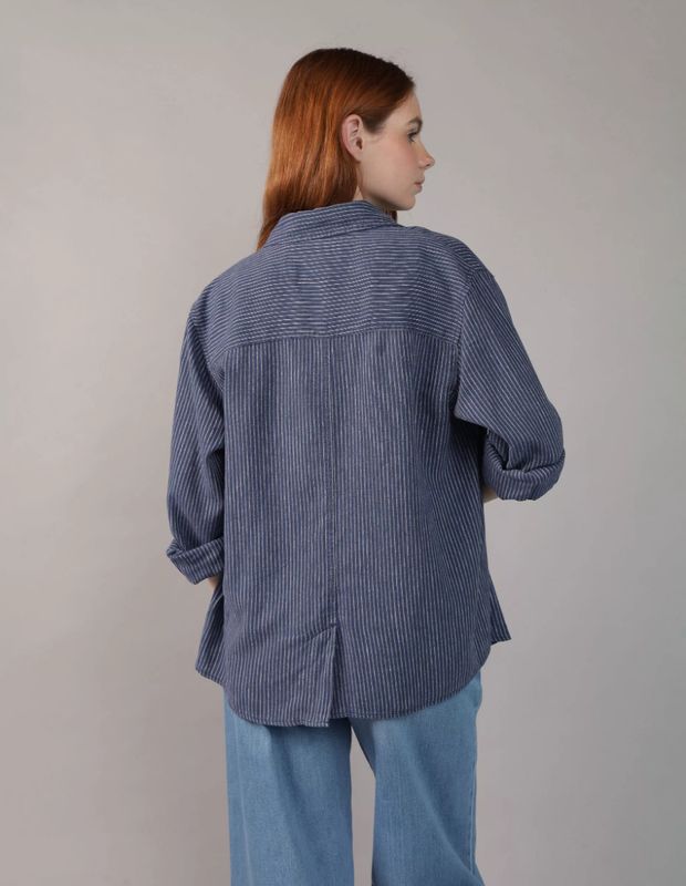 Camisa AE Manga Larga de Mezcla de Lino con Botones Estilo Fin de Semana