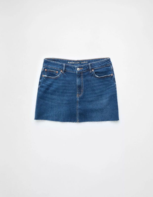Mini Falda AE Denim Stretch Perfecta Cintura Alta con Rasgados