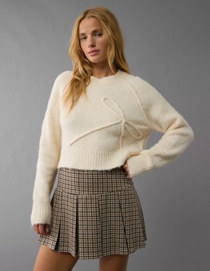 Sweater AE Cortado con Cuello Redondo y Moño