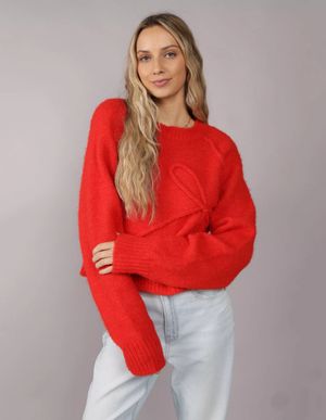 Sweater AE Cortado con Cuello Redondo y Moño