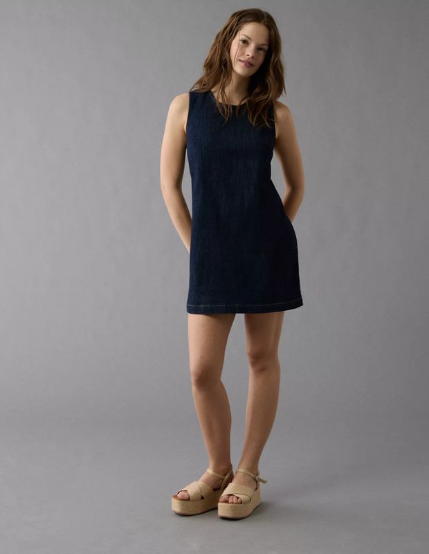 Vestido AE Denim recto mini con lazo