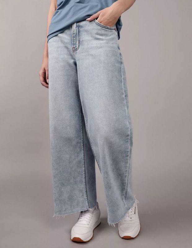 Jeans AE Wide-Leg Crop Stretch Baggy Cintura Super Alta con Rasgados