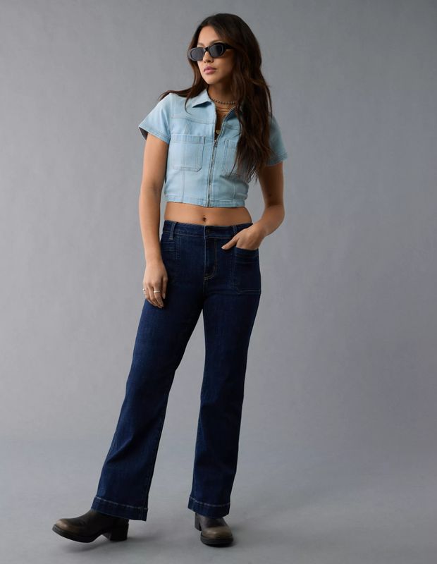 Blusa AE Denim Manga Corta y Cierre