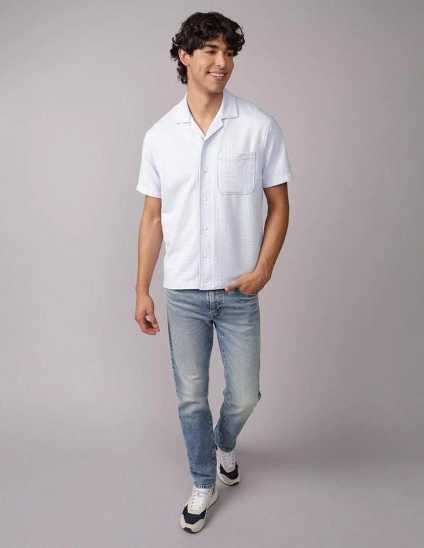 Camisa AE Estilo Rústico de Cloqué con Botones