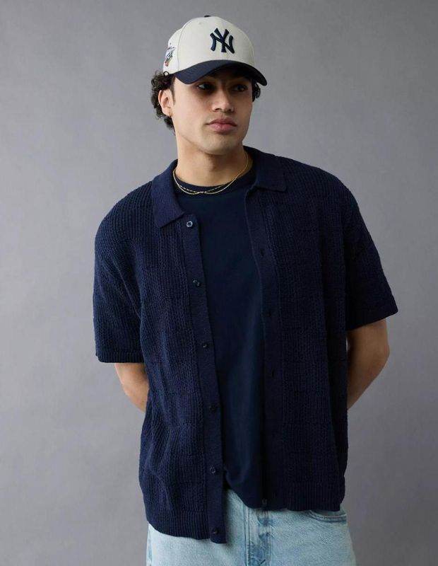 Camisa Polo AE a Cuadros con Botones para Fin de Semana