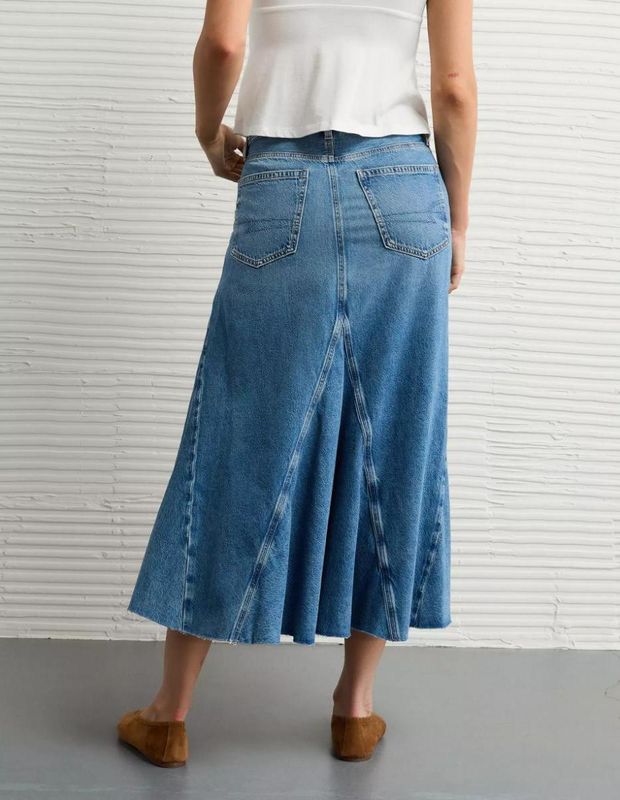 Falda Maxi AE Low-Rise Denim con Retazos