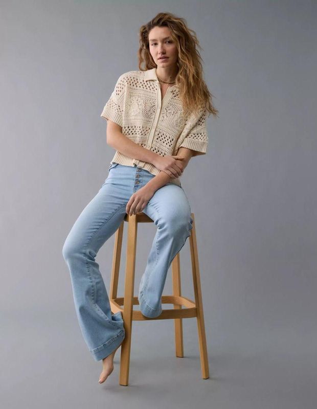 Polera AE tejida botones manga corta