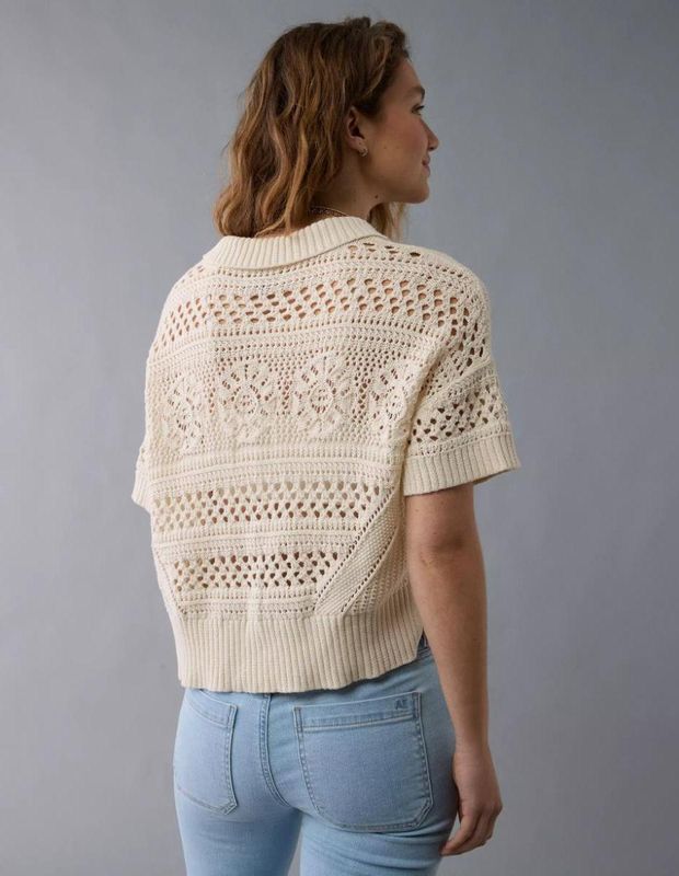 Polera AE tejida botones manga corta