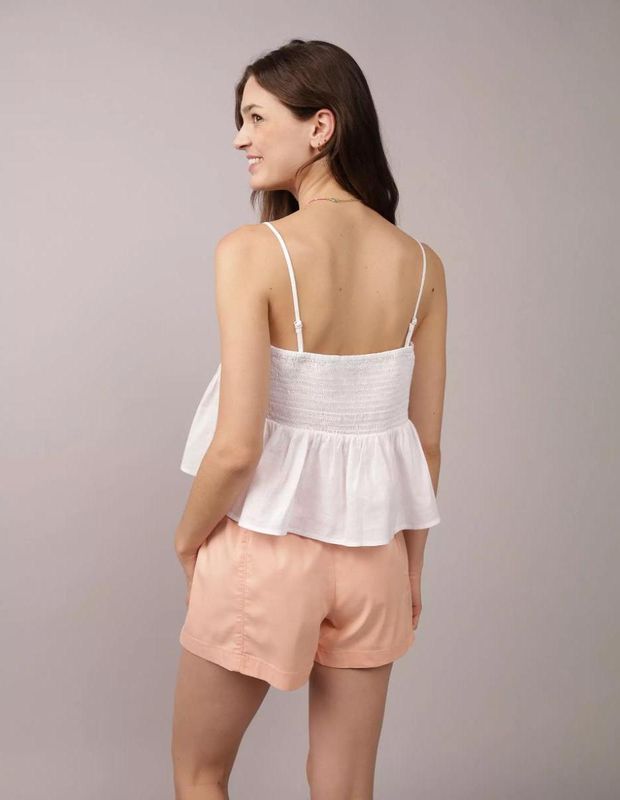 Top AE de Mezcla de Lino sin Breteles con Alforzas