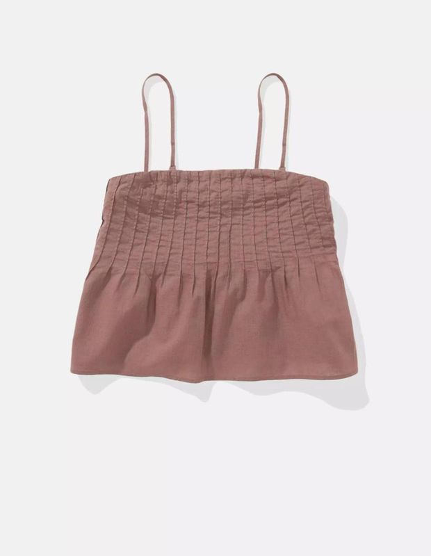 Top AE de Mezcla de Lino sin Breteles con Alforzas