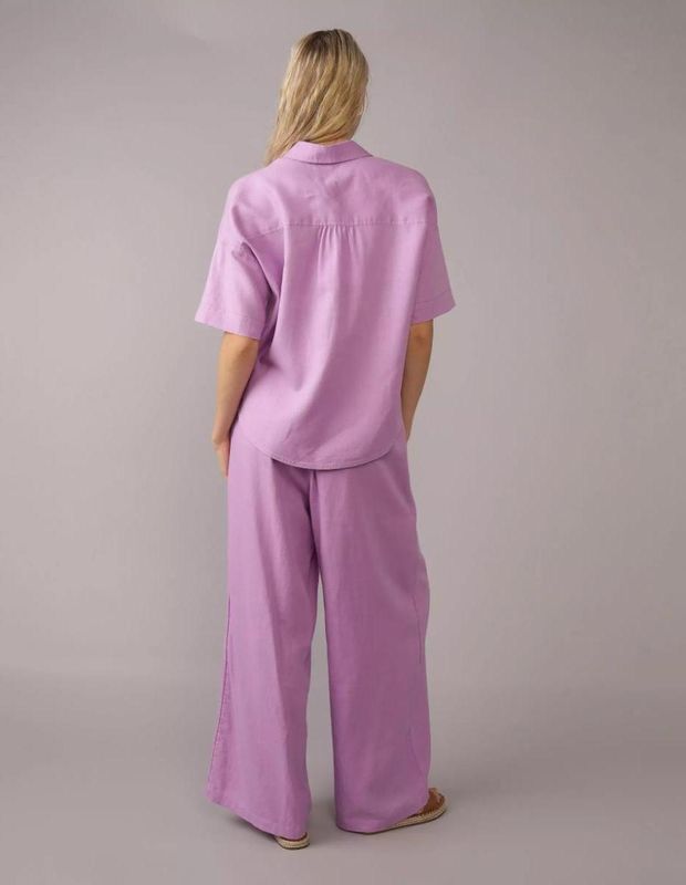 Camisa AE de Mezcla de Lino Manga Corta con Botones