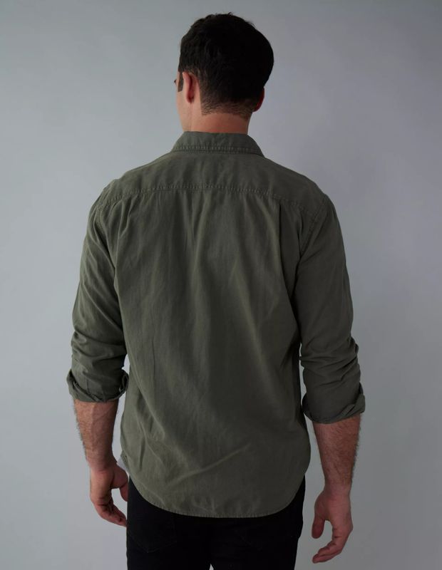 Camisa AE Manga Larga de Mezcla de Lino con Botones