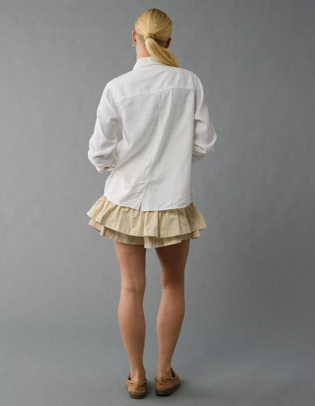 Camisa AE Manga Larga de Mezcla de Lino con Botones Estilo Fin de Semana