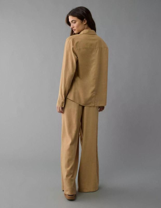 Camisa AE Manga Larga de Mezcla de Lino con Botones Estilo Fin de Semana