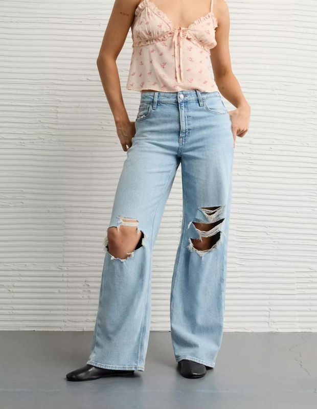 Jean AE Dreamy Stretch Super High-Waisted Wide-Leg Drapeado Holgado con Rasgados