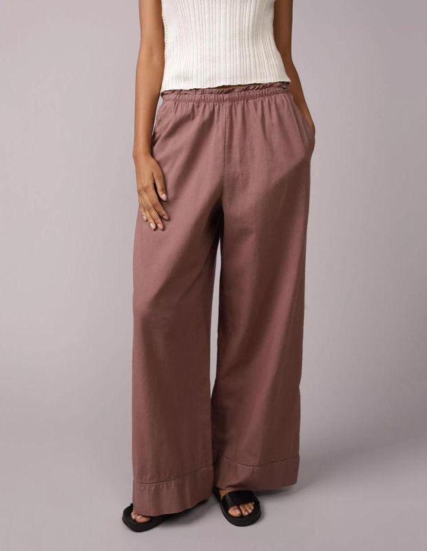 Pantalones AE Cintura Alta Fáciles de Poner de Mezcla de Lino