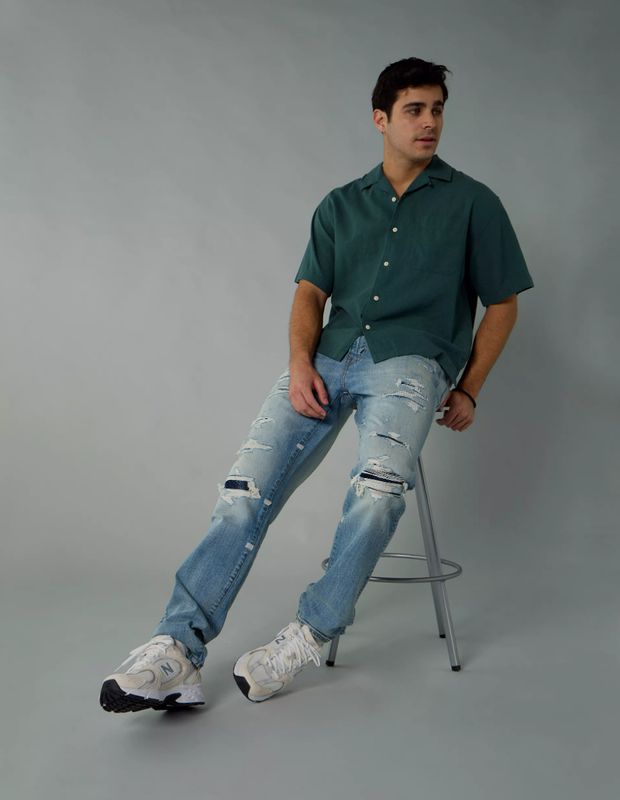 Camisa AE mezcla lino con botones