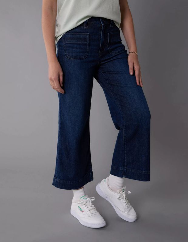 Jeans AE Wide-Leg Crop Stretch Baggy Cintura Super Alta con Rasgados