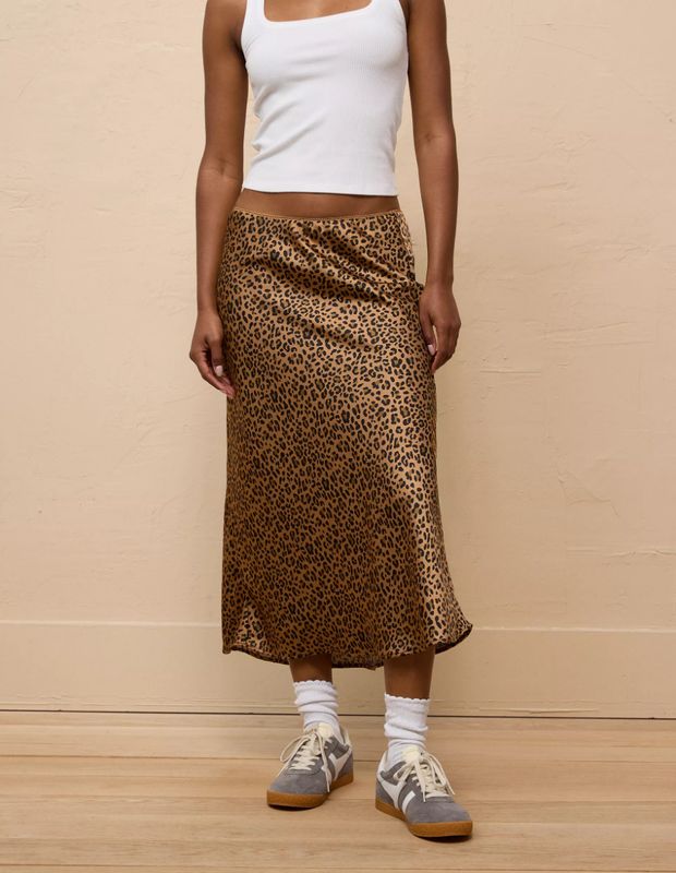 Falda AE Midi Tiro Alto de Satín