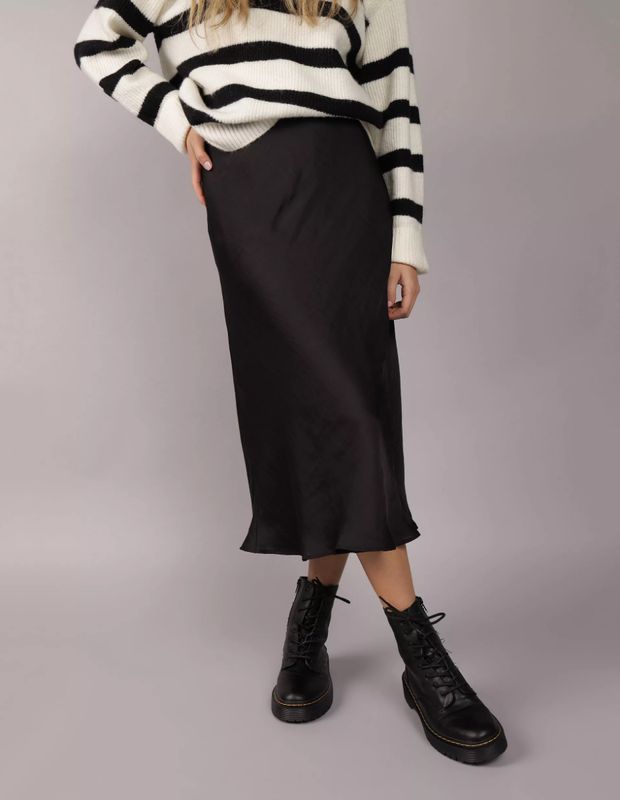 Falda AE Midi Tiro Alto de Satín