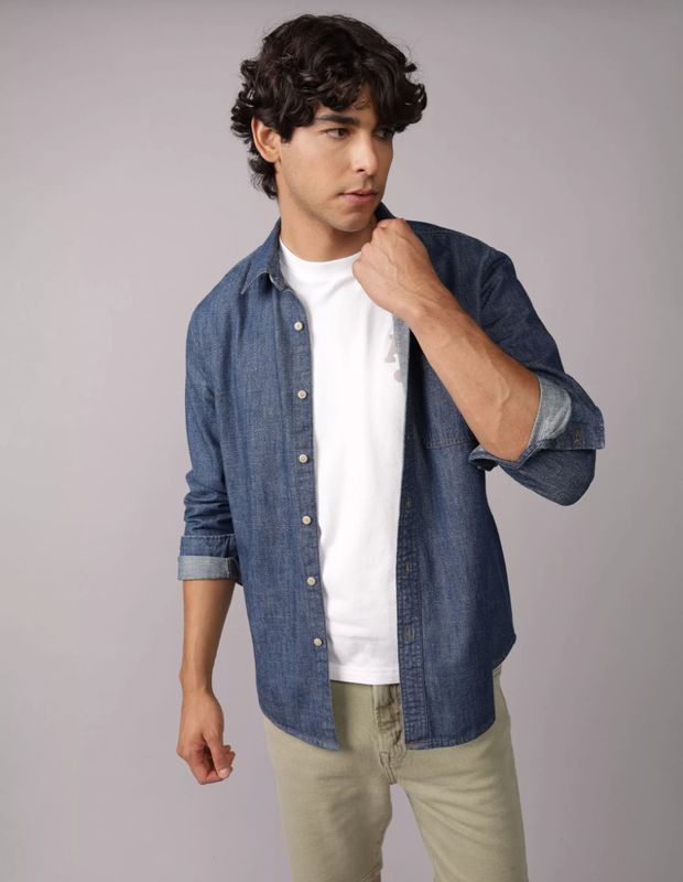 Camisa AE de Denim Manga Larga