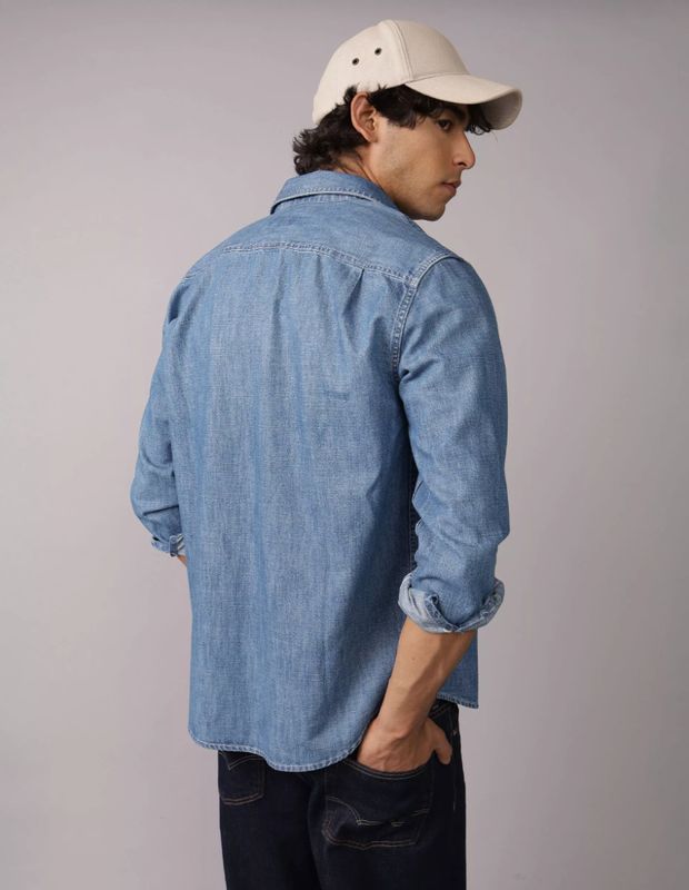 Camisa AE de Denim Manga Larga