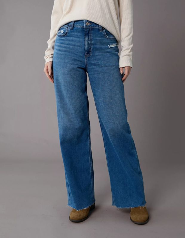 Jean AE Super High-Waisted Wide-Leg holgado stretch con drapeado de ensueño