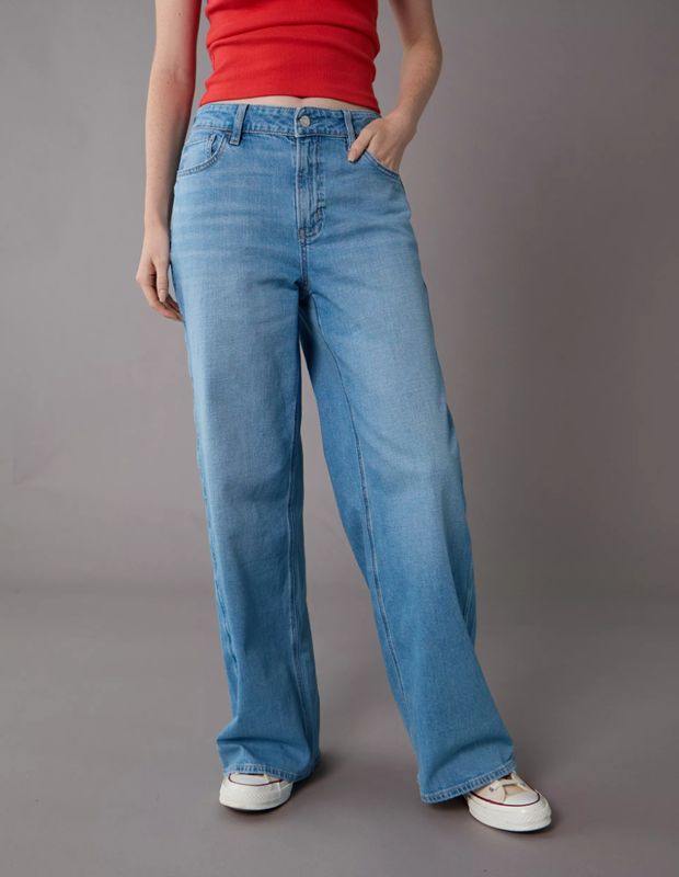 Jean AE Super High-Waisted Wide-Leg holgado stretch con drapeado de ensueño