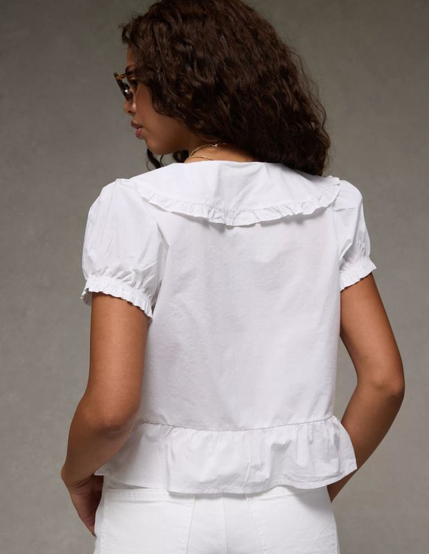 Blusa Ae con Lazo Mangas Abombadas y Cuello