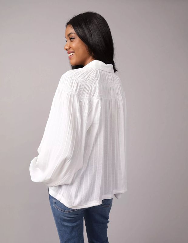 Blusa Ae con Lazo Mangas Abombadas y Cuello