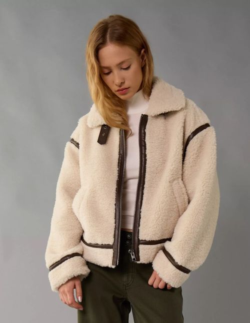 Chaqueta AE Cropped de Aviador de Cordero