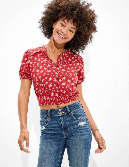 Blusa Cropped Smocked American Eagle